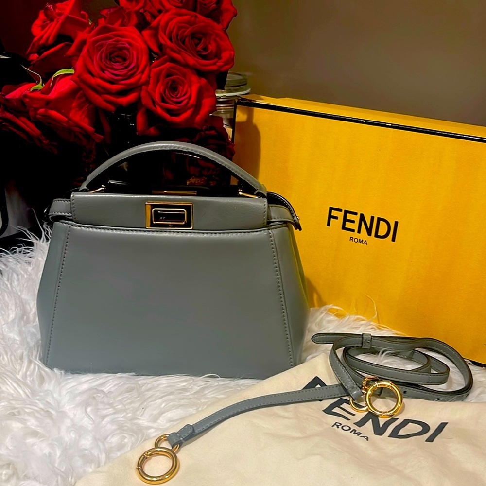 Fendi Gray Top Handle Bag with Gold Hardware